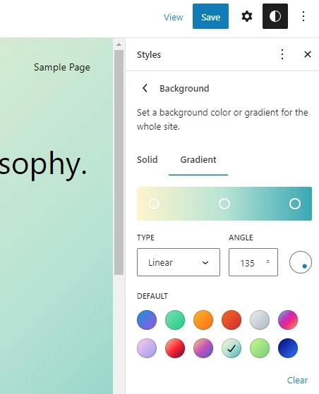 how to set gradient color in wordpress full site editor