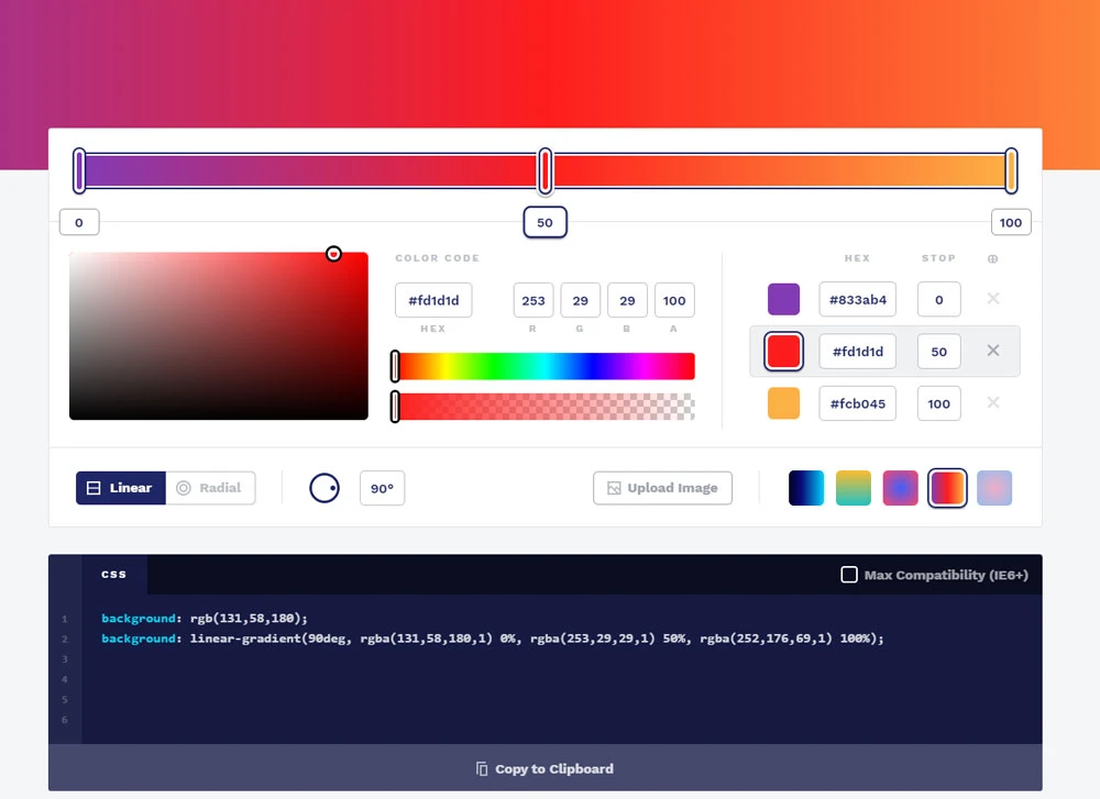 wordpress how to setup gradient color background